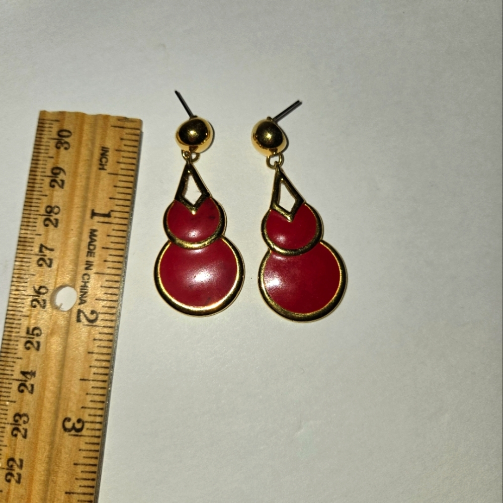 Napier Red Enameled Earrings VINTAGE